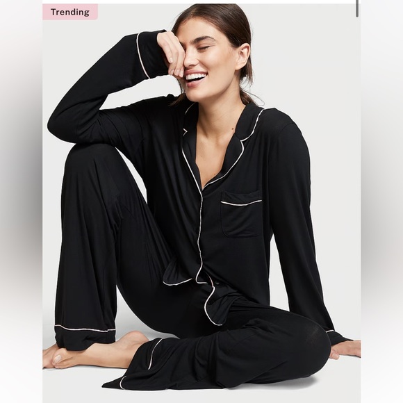 Victoria’s Secret Modal Pajamas. Black with Angel Pink Piping. M. - Picture 1 of 4
